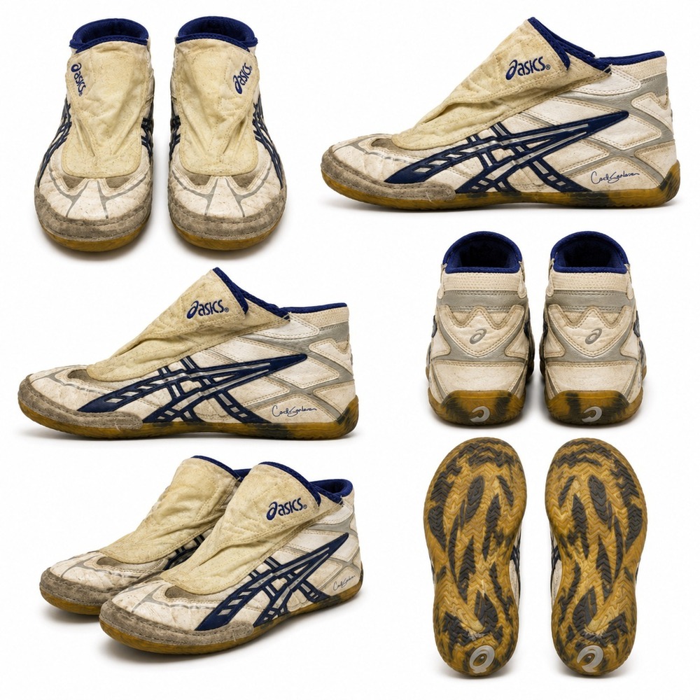 Vtg ASICS Cael Sanderson V1 Wrestling Shoes Men's Size 12 High Top Sports JY301